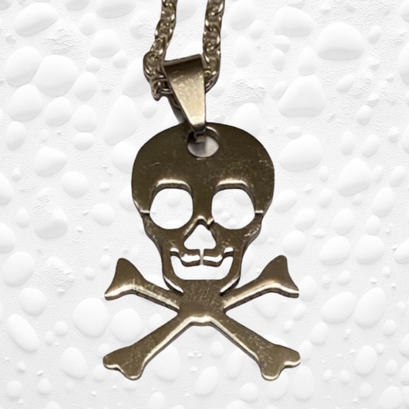 Hand Crafted Jewelry - New Skull Necklace Jolly Roger Pendant Chain Halloween Handmade Hot Topic